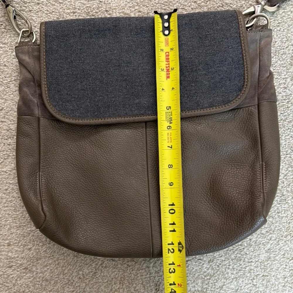 Fabiana Filippi Taupe Brown Pebbled Leather‎ Grey Wool Flap Crossbody Bag Italy